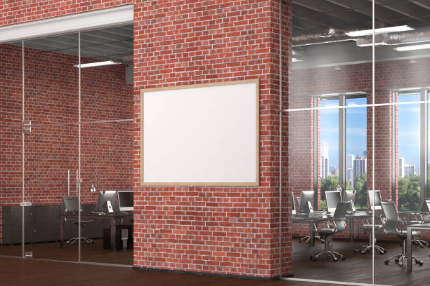 istock Blank poster mock up on the wall in office interior 1196966542