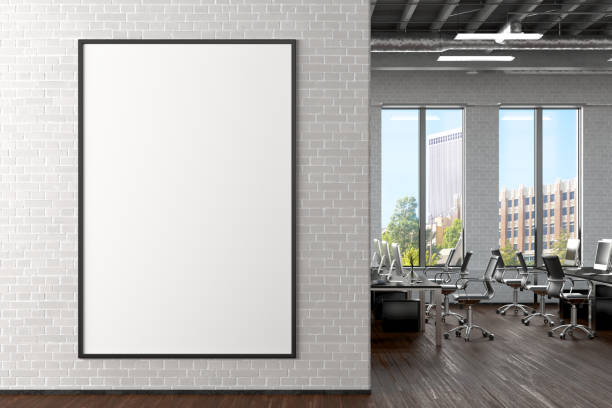 istock Blank poster mock up on the wall in office interior 1196966547