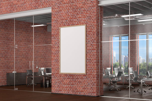 istock Blank poster mock up on the wall in office interior 1196966582