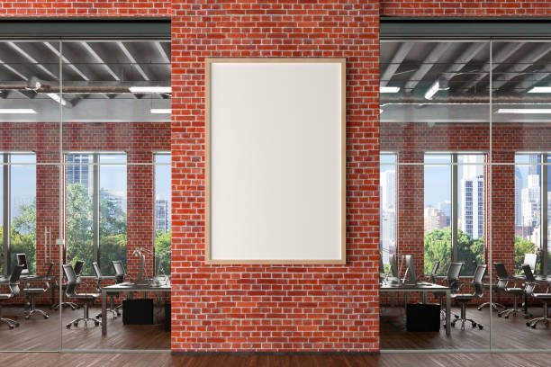 istock Blank horizontal poster mock up on the wall in office interior 1196966905