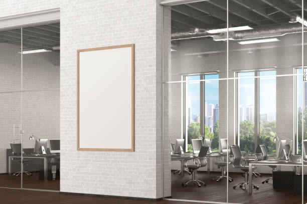 istock Blank horizontal poster mock up on the wall in office interior 1196966910