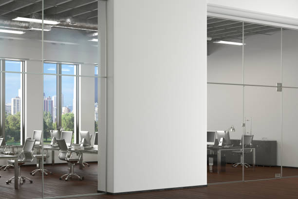 istock Blank white brick wall mock up in office interior. 1196966922