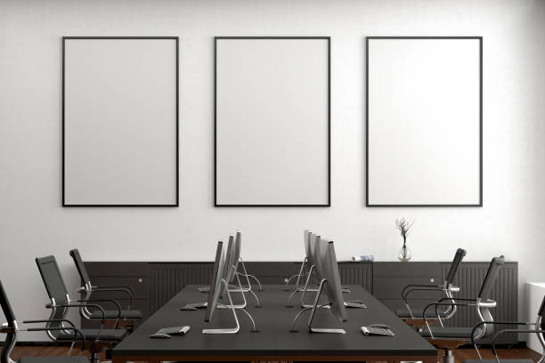 istock Blank horizontal poster mock up on the wall in office interior 1196967538