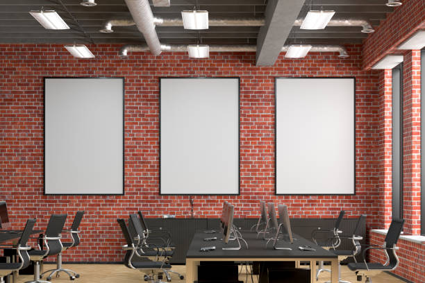 istock Blank horizontal poster mock up on the wall in office interior 1196967562