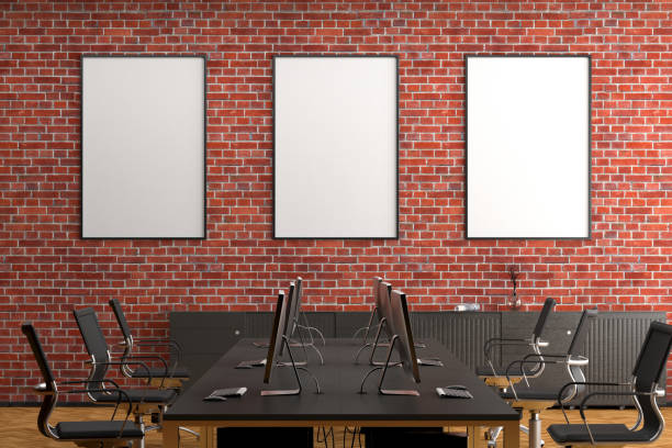 istock Blank horizontal poster mock up on the wall in office interior 1196967576