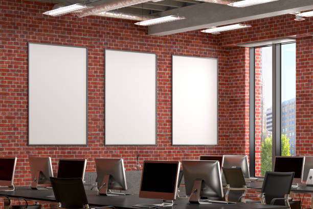 istock Blank horizontal poster mock up on the wall in office interior 1196967610