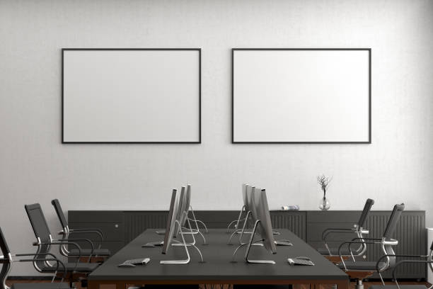 istock Blank horizontal poster mock up on the wall in office interior 1196967628