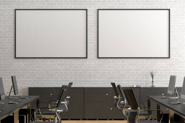 istock Blank horizontal poster mock up on the wall in office interior 1196967646