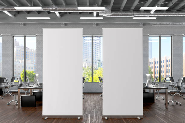 istock Blank horizontal poster mock up on the wall in office interior 1196967650