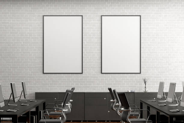 istock Blank horizontal poster mock up on the wall in office interior 1196967672