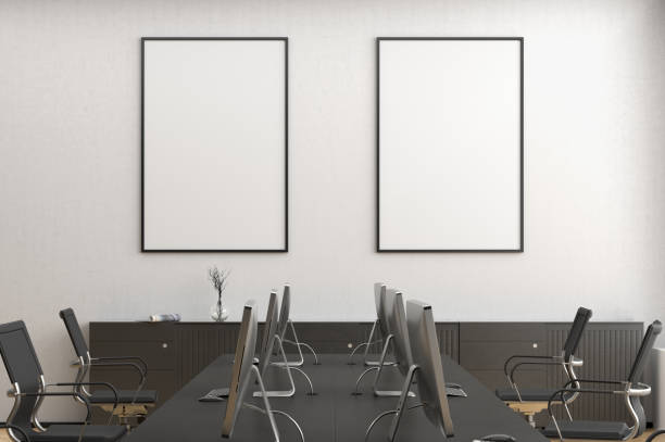 istock Blank horizontal poster mock up on the wall in office interior 1196967690