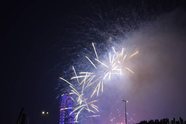 london 2019 nye firework display - firework display pyrotechnics london england silhouette imagens e fotografias de stock