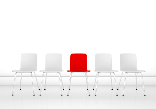 Red Different Chair, Leadership Concept, Minimal Design