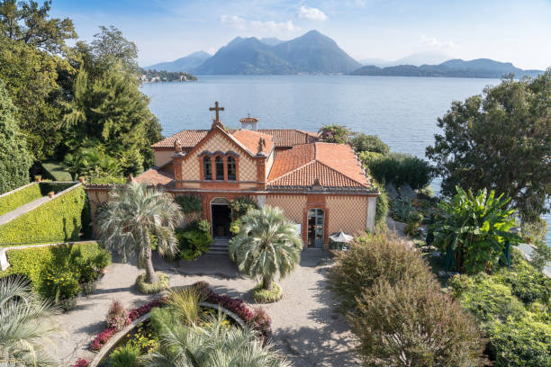 View of Lago Maggiore from Isola Madre, Italy View of Lago Maggiore from Borromee Palace on Isola Madre, Italy san giorgio maggiore stock pictures, royalty-free photos & images