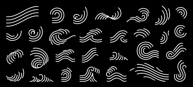 Line stripe for logo design and decoration. Single line stroke silhouette wave symbol.