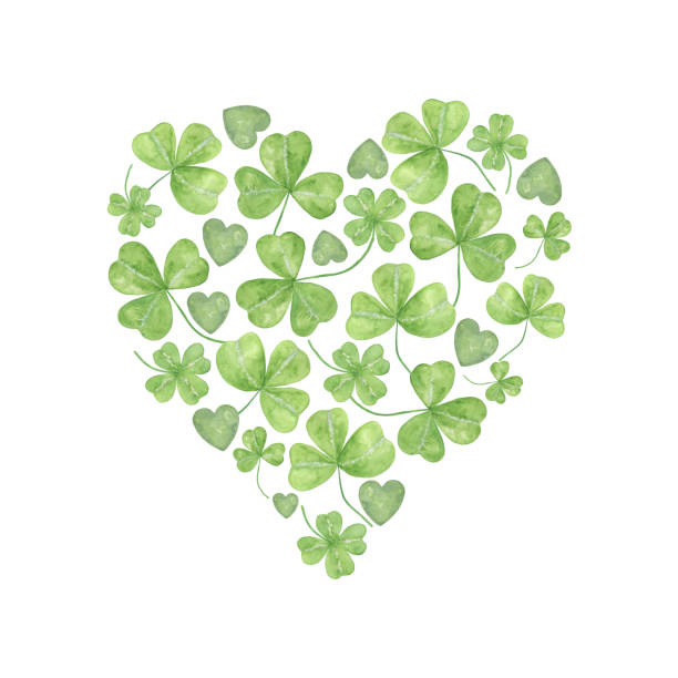 하트 모양의 토끼풀 잎, 아일랜드의 상징과 봄 휴가, 세인트 패트릭의 날 - st patricks day illustrations stock illustrations