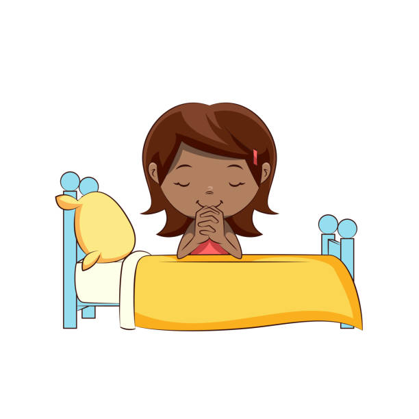 Little Girl Praying On Bed Stock Illustration - Download Image Now - Child,  Praying, Cartoon - iStock