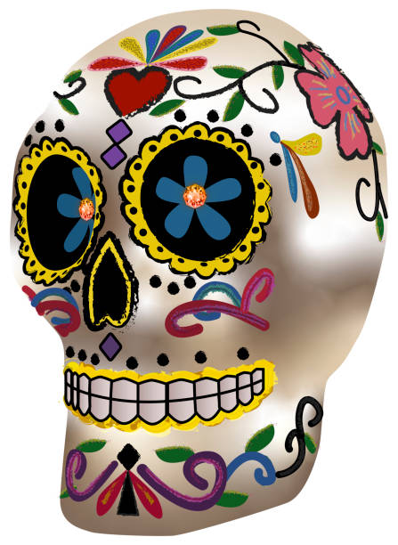 istock Day of the Dead skull. Colorful white skull with clipping path 1196990615