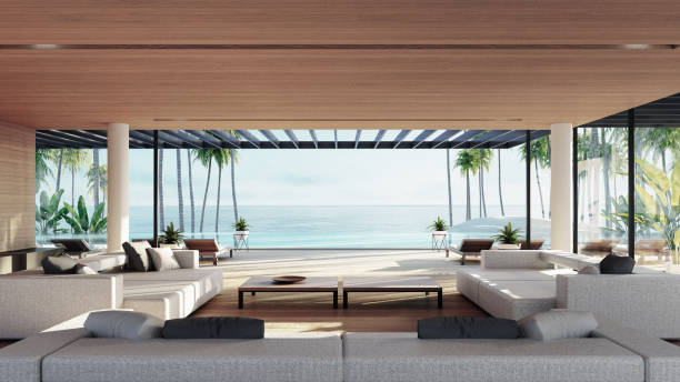 istock Beach Tropical living & Sea view  for Vacation and Summer
/ interior 3d rendering 1196990645