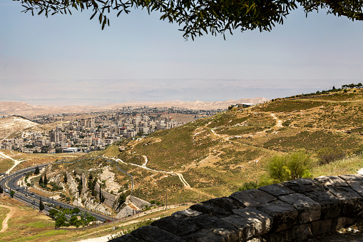 Looking across from a hill just outside Jerusalem you can see a view of Bethany and in the distance barely see the dead sea