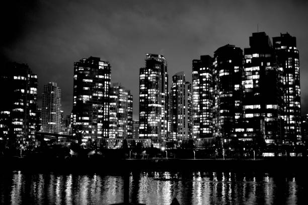 wooden viewing platform front of vancouver harbor,BC,Canada.