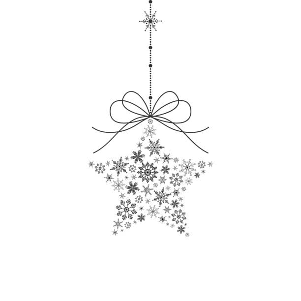 흰색 배경에 �활과 눈송이에서 만든 검은 매달려 별. 새해 테마입니다. 벡터 일러스트레이션 - christmas theme flash stock illustrations