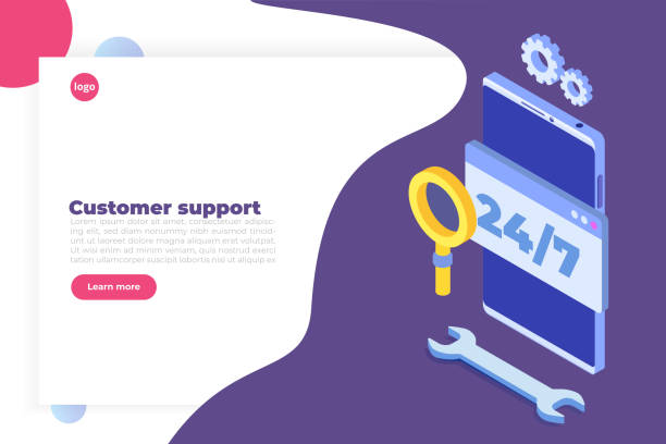 Support or call center 24/7 concept.   Web page or banner design templates.  24 hours open customer service. Vector illustration Isometric. vector art illustration