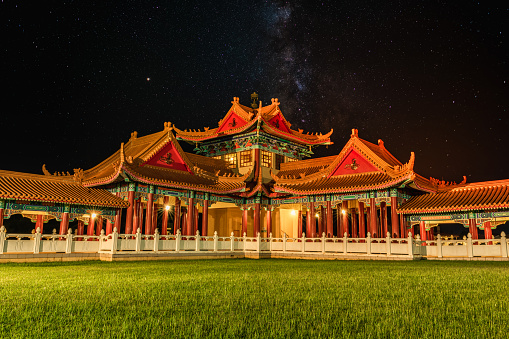 nan hua buddhist temple bronkhorstspruit at night with milkey way galaxy in sky