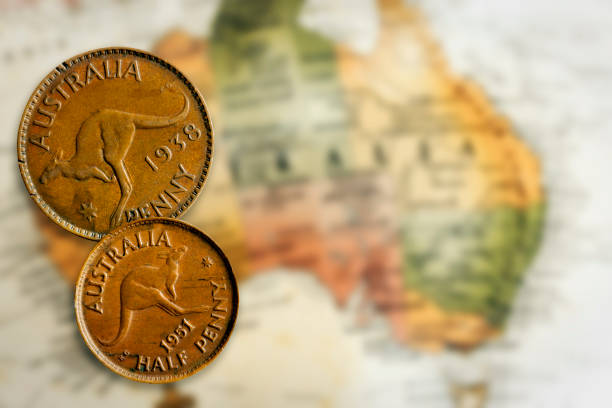 istock Vintage Australian Coins over Map Background Retro effects 1197008247