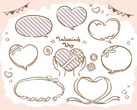 Valentine's Day themed speech balloons and frames set. Vector illustration.