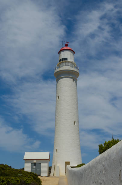 istock Cape Nelson lighthouse, Portland, Australia against a blue sky with wispy, white Cirrus clouds 1197020521
