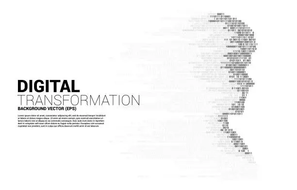 Vector illustration of Vector silhouette of man head from binary code transformation .