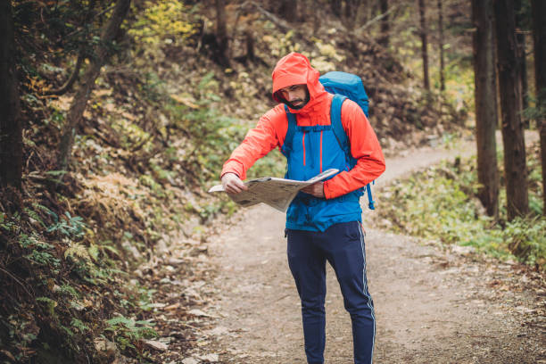 istock Man hiking in Japanese forest 1197022058