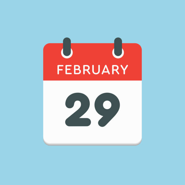 Calendar day 29 February Leap and intercalary year Icon calendar day - 29 February. Leap, intercalary year. Vector illustration flat style. Date day of month Sunday, Monday, Tuesday, Wednesday, Thursday, Friday, Saturday. Holidays in February jumping stock illustrations