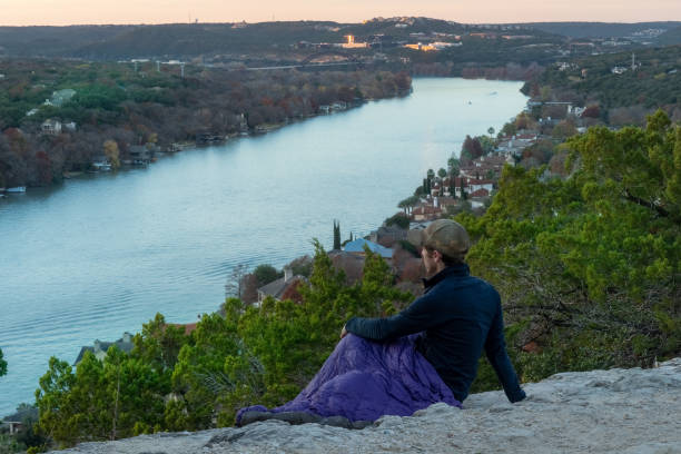 Sunset at Mount Bonnell in Austin, Texas stock photo