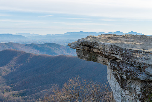 Side view of the very end point of McAfee Knob in Virginia, USA