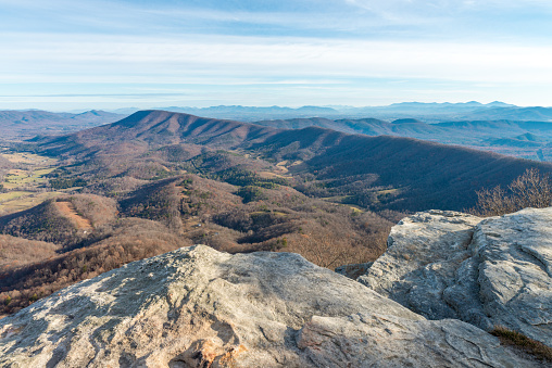 Ledge point and view from McAfee Knob in Blue Ridge Mountains, Virginia, USA