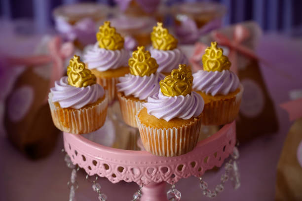 istock Cupcakes on decorative stands with glass crystal decoration 1197030999