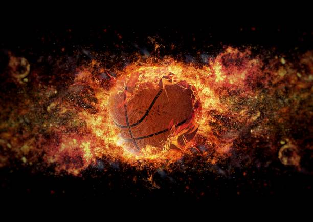 bille de basket-ball enveloppée dans la flamme - fireball orange flame burnt photos et images de collection