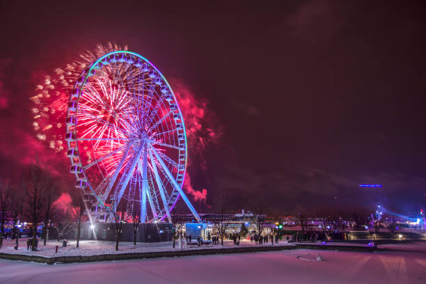몬트리올 새해 축하 2020. - ferris wheel wheel night neon light 뉴스 사진 이미지