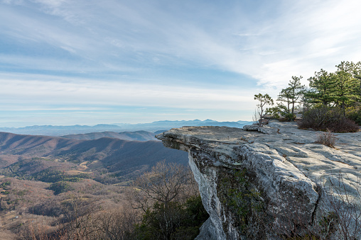Overlook of a McAfee Knob and Blue Ridge mountains in Virginia, USA, on sunrise in autumn