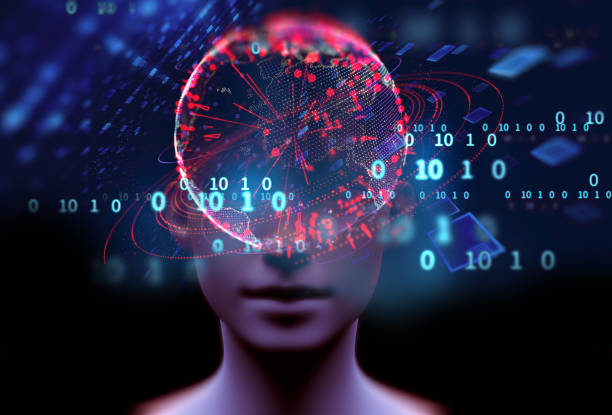 istock 3d illustration of virtual human on technology background. 1197037519