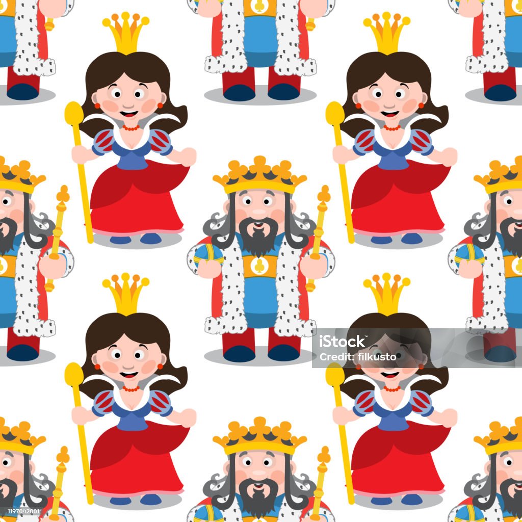 Seamless Pattern With Cartoon King And Queen Stock Illustration - Download  Image Now - Backgrounds, Clip Art, Convoy - iStock