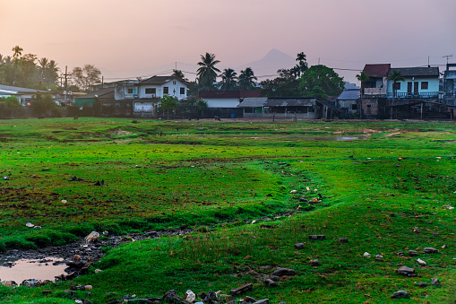 A city full of degradation and pollution that is caused by people, The cruelty of war and dictatorship in morning light