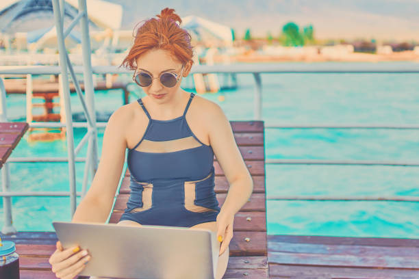 istock A woman is working on vacation. 1197052730