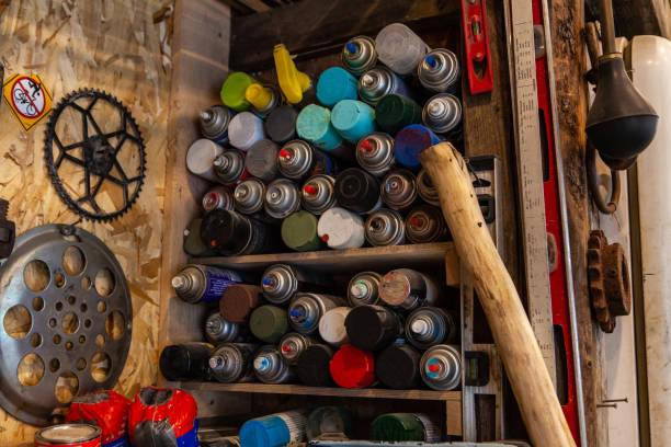 istock Aerosols stored on shelves in garage 1197053250