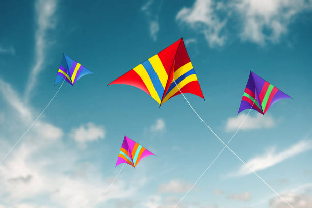 Kites Flying With Sky Background Image Stock Photo - Download Image Now -  Kite - Toy, Flying, Comet - iStock