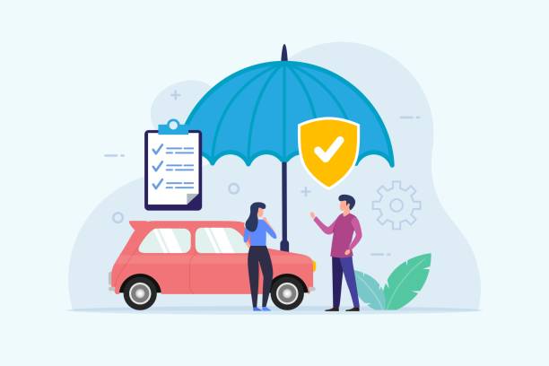Car Insurance design concept with umbrella protection Car Insurance design concept with umbrella protection flat vector illustration car insurance stock illustrations