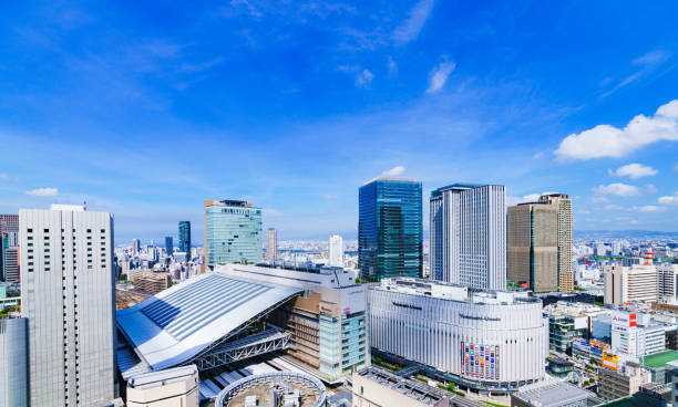 Landscape of Osaka city bird view in Japan blue sky osaka city photos stock pictures, royalty-free photos & images