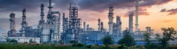 Petrochemical industry with Twilight sky. stock photo